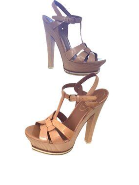 Yves Saint Laurent Womens Tan T-Strap  1' Platform  5.5’ Heels Size 5.5